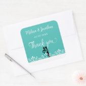 新郎新婦ティール（緑がかった色）ホワイトエレガントなウェディングサンキュー スクエアシール (封筒)