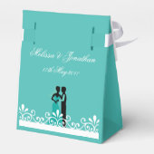 新郎新婦ティール（緑がかった色）ホワイトエレガントなウェディングサンキュー フェイバーボックス (裏面サイド)