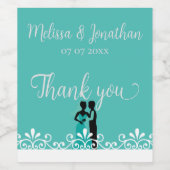 新郎新婦ティール（緑がかった色）ホワイトエレガントなウェディングサンキュー ワインラベル (シングルラベル)
