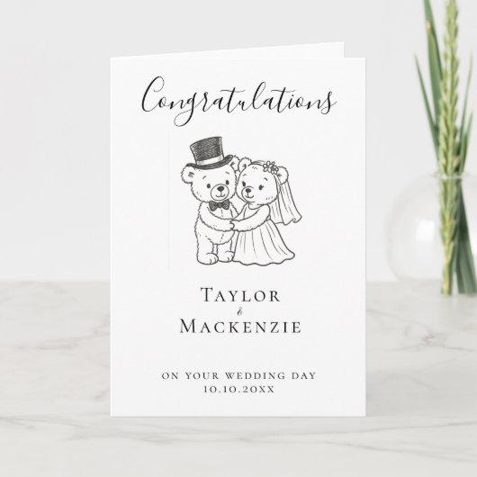 新郎新婦テディベアおめでとう結婚さん カード (正面)