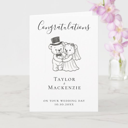 新郎新婦テディベアおめでとう結婚さん カード (蘭)
