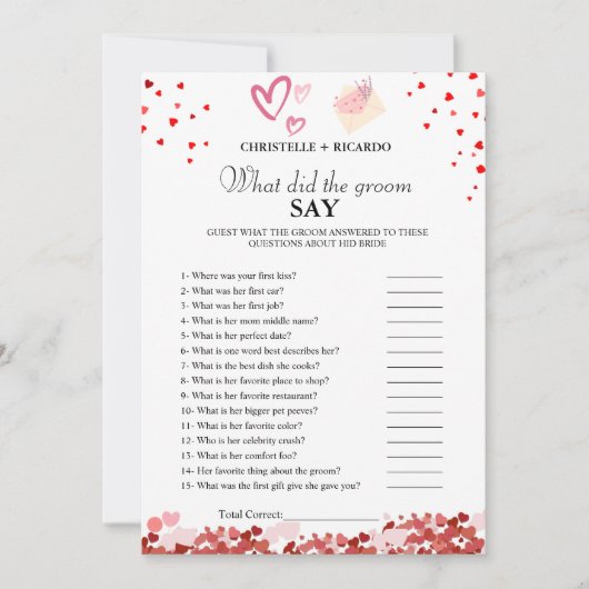 新郎新婦トリビアブライダルシャワーゲームカード 案内状 (正面)