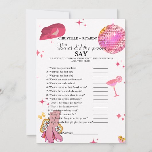 新郎新婦トリビアブライダルシャワーゲームカード 案内状 (正面)