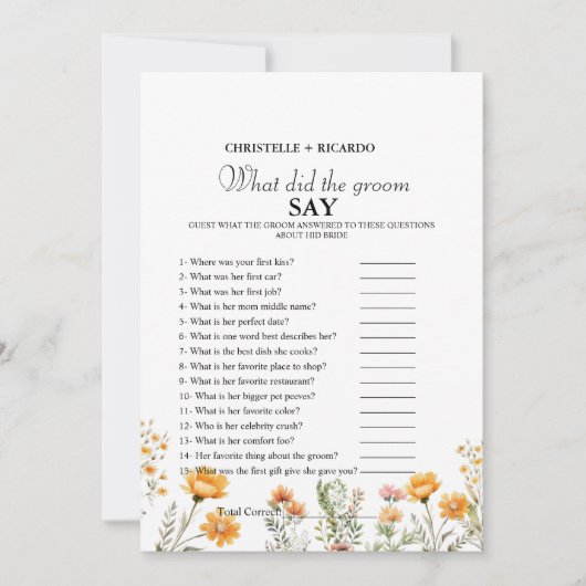 新郎新婦トリビアブライダルシャワーゲームカード 案内状 (正面)