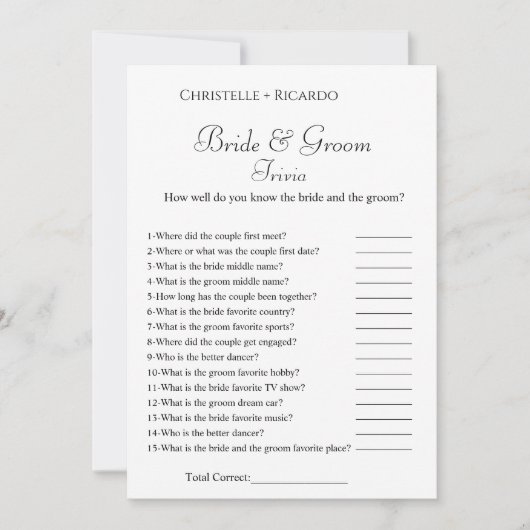 新郎新婦トリビアブライダルシャワーゲーム 案内状 (正面)