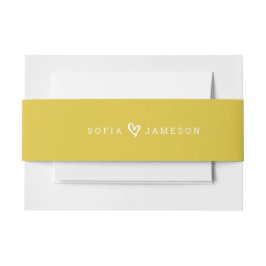 新郎新婦ハートモダン型マスタードイエロー 招待状ベリーバンド