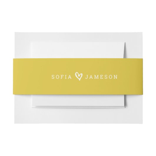 新郎新婦ハートモダン型マスタードイエロー 招待状ベリーバンド (正面例)