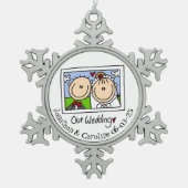 新郎新婦パーソナライズされたフォトスノーフレークオーナメント スノーフレークピューターオーナメント (正面)