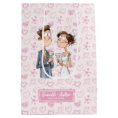 新郎新婦パーソナライズされた抱き枕おもしろい漫画 ミディアムペーパーバッグ (裏面)