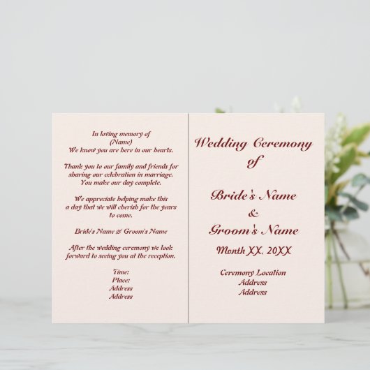 新郎新婦パーソナライズされた結婚式 プログラムフライヤー (スタンド正面)