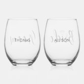 新郎新婦パーソナライズされた ステムなしワイングラス (裏面)