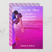 新郎新婦パープルサンセットビーチ保存日 セーブザデート (正面/裏面)