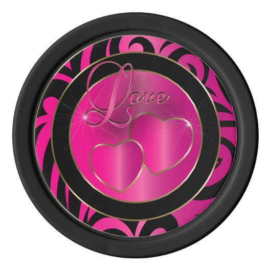 新郎新婦ピンクエレガントハート ポーカーチップ (正面)