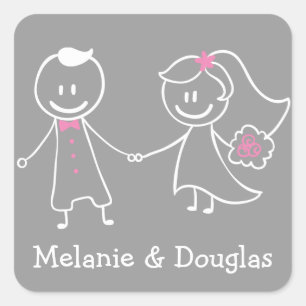 新郎新婦ピンク&グレー結婚の発表 スクエアシール