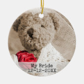 新郎新婦フォトタイプライターフォント結婚ズ セラミックオーナメント (正面)