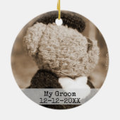 新郎新婦フォトタイプライターフォント結婚ズ セラミックオーナメント (裏面)