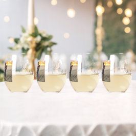 新郎新婦フォトパーソナライズされたー ステムなしワイングラス