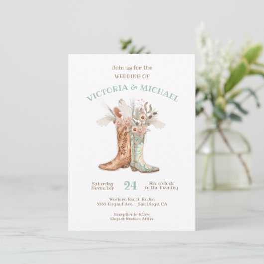 新郎新婦フローラブーツカウボーイウェスタン結婚ズ 招待状 (スタンド正面)