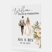新郎新婦フローラ結婚の歓迎サイン アクリルサイン (傾斜)