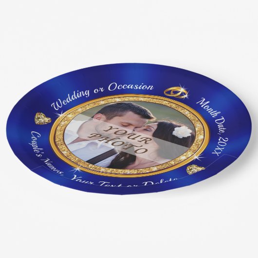 新郎新婦プレートパーソナライズされた、写真 ペーパープレート (アングル)