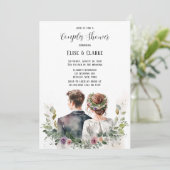 新郎新婦ボタニカルフローラカップルのシャワー 招待状 (スタンド正面)