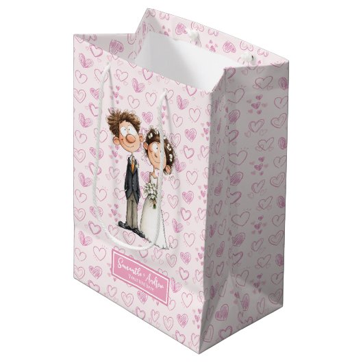 新郎新婦マンガ抱き枕ウォーターおもしろいカラー ミディアムペーパーバッグ (正面アングル)