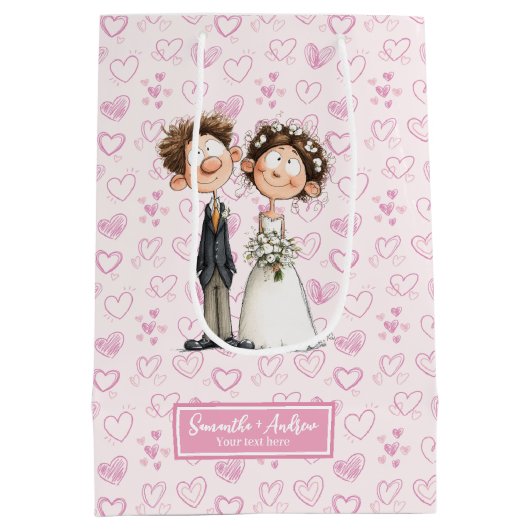 新郎新婦マンガ抱き枕ウォーターおもしろいカラー ミディアムペーパーバッグ (裏面)