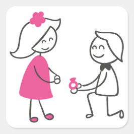 新郎新婦マンガ結婚ー婚約 スクエアシール