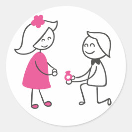 新郎新婦マンガ結婚ー婚約 ラウンドシール