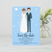 新郎新婦モダンマンガ日付を保存 招待状 (スタンド正面)
