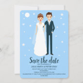 新郎新婦モダンマンガ日付を保存 招待状 (正面)