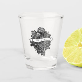 新郎新婦モノグラムイニシャルブラックバラ ショットグラス