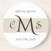 新郎新婦モノグラムサンドストーンドリンクコースター コースター (正面)