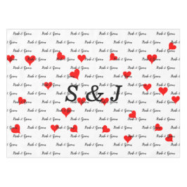 新郎新婦モノグラムタイポグラフィ赤いハート テーブルクロス