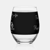 新郎新婦モノグラムブラックシルバーリングや輪 ステムなしワイングラス (左)