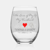 新郎新婦モノグラムブラックツートーン ステムなしワイングラス (正面)