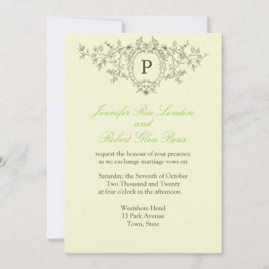 新郎新婦モノグラム結婚の結婚式 招待状 (正面)