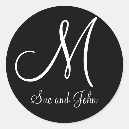 新郎新婦モノグラムM白黒シール ラウンドシール (正面)