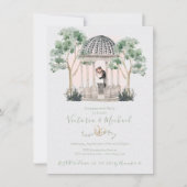新郎新婦ユーカリ付き水色ガゼボ 招待状 (正面)