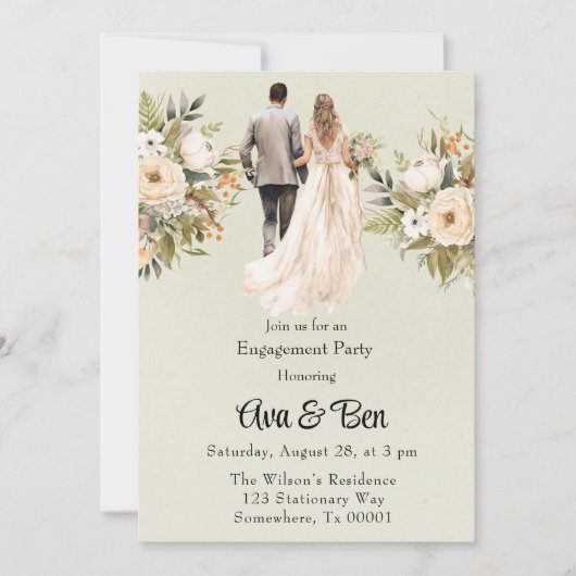 新郎新婦ライトグリーン婚約パーティ 招待状 (正面)