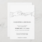 新郎新婦リングや輪ホワイト澄んシンプルスケッチ 招待状 (正面/裏面)