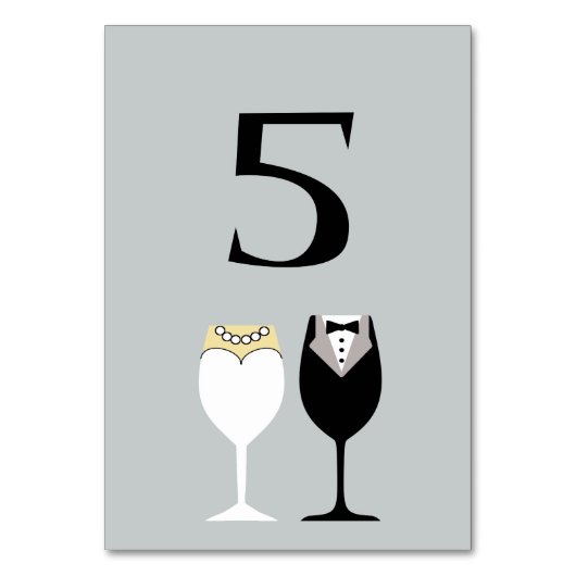 新郎新婦ワイングラスのテーブル番号カード テーブルナンバー (正面)