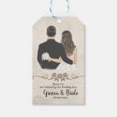 新郎新婦図解入りの、写真付きのありがとう結婚式の引き出物 ギフトタグ (正面)