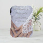 新郎新婦手およびリングや輪の結婚 招待状 (スタンド正面)