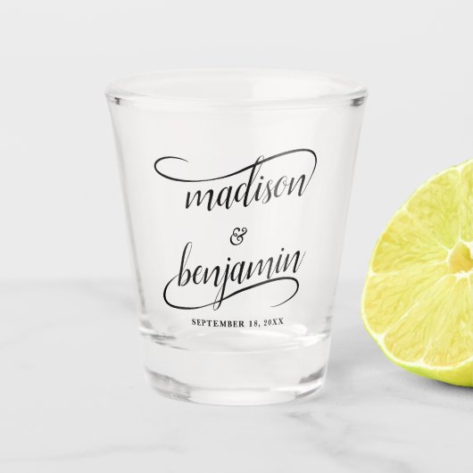 新郎新婦手書きの斜書 ショットグラス (正面)