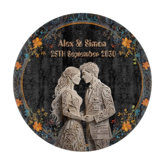 新郎新婦王室のクラシック カッティングボード (正面)