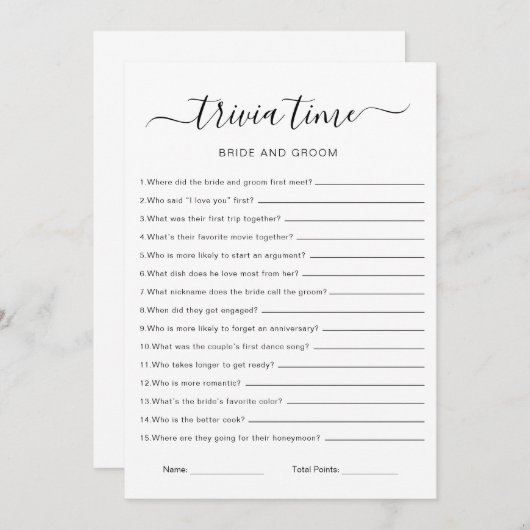 新郎新婦用トリビアゲームブライダルシャワー 招待状 (正面/裏面)