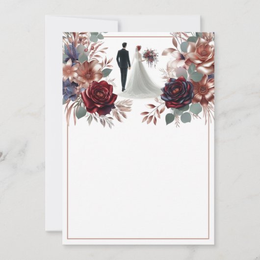 新郎新婦空白のエレガントフローラ結婚 招待状 (正面)