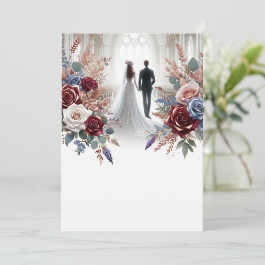 新郎新婦空白のエレガントフローラ結婚 招待状 (スタンド正面)