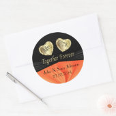 新郎新婦結婚のオレンジ |カスタマイズ ラウンドシール (封筒)